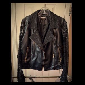 Leather jacket with lace
